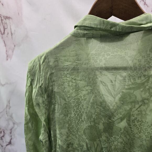 & Other Stories Shirt Womens Medium 8 Green Peasant Blouse Renaissance Satin - Picture 6 of 13